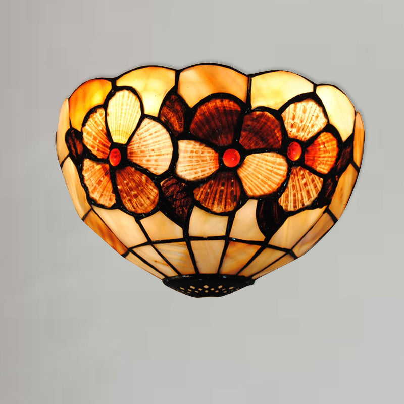 Lisslune | Shell Desert Rose Wall Lamp with Half Circle Shape Tiffany Style Wall Lamp in Beige for Hotel Restaurant