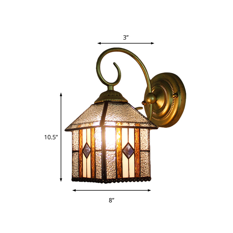 Lisslune | Bedroom Hanging House Wall Sconces Art Glass 1 Head Tiffany Creative Wall Lamp with Curved Arm in Brass
