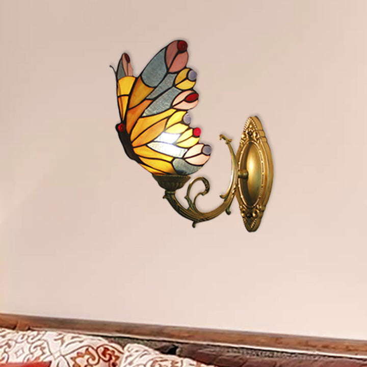 Lisslune | Tiffany Creative Wall Lamp Butterfly 1 Light Colored Glass Wall Lamp for Children's Room