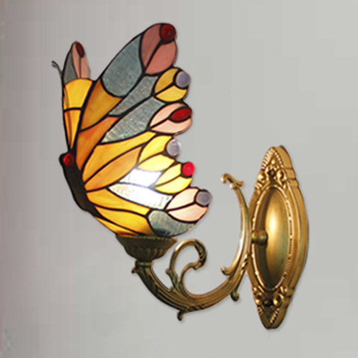 Lisslune | Tiffany Creative Wall Lamp Butterfly 1 Light Colored Glass Wall Lamp for Children's Room