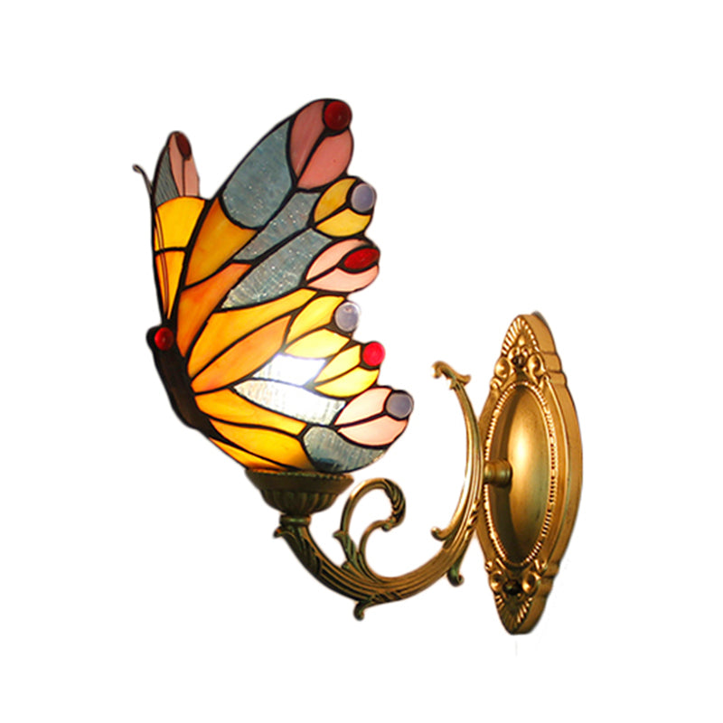 Lisslune | Tiffany Creative Wall Lamp Butterfly 1 Light Colored Glass Wall Lamp for Children's Room