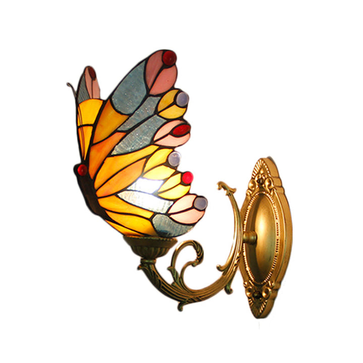 Lisslune | Tiffany Creative Wall Lamp Butterfly 1 Light Colored Glass Wall Lamp for Children's Room