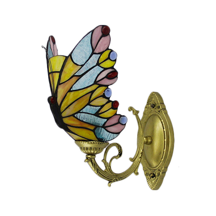 Lisslune | Tiffany Creative Wall Lamp Butterfly 1 Light Colored Glass Wall Lamp for Children's Room