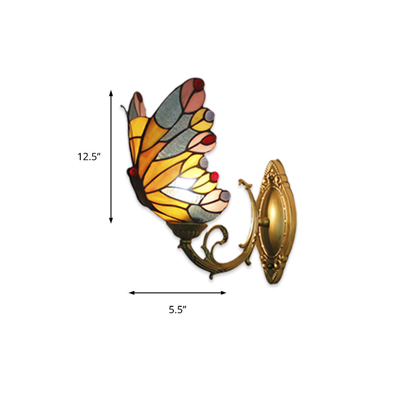 Lisslune | Tiffany Creative Wall Lamp Butterfly 1 Light Colored Glass Wall Lamp for Children's Room