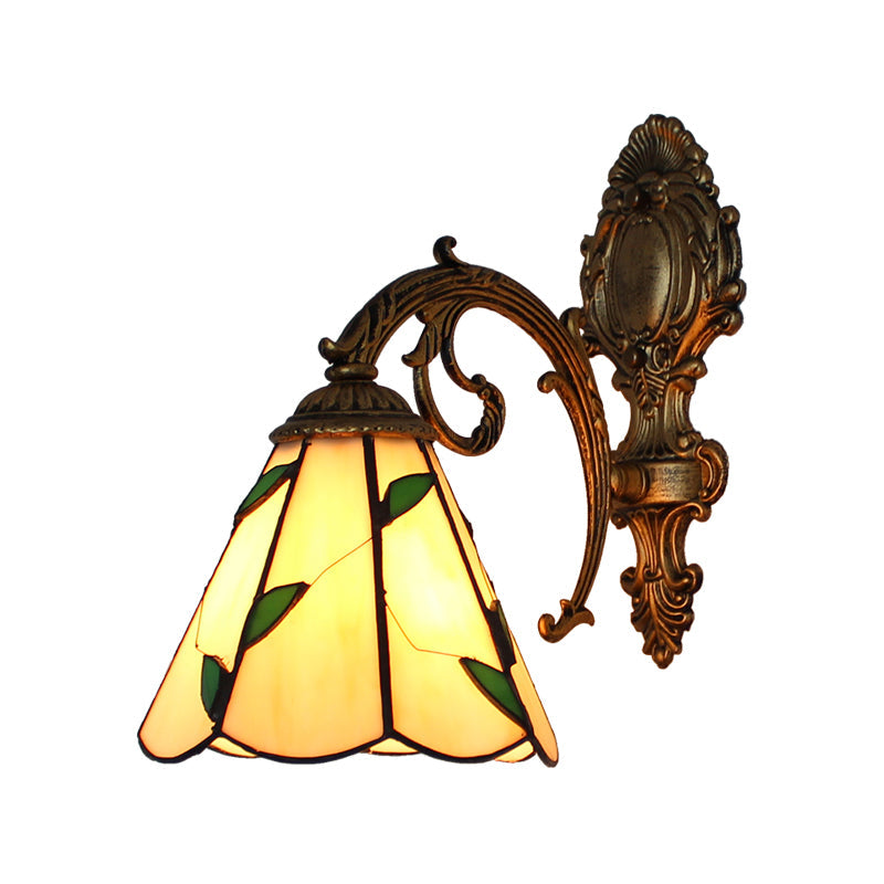 Lisslune | Blad Corridor Wall Lamp with Carved Base Glass 1 Light Tiffany Wall Lamp in Beige