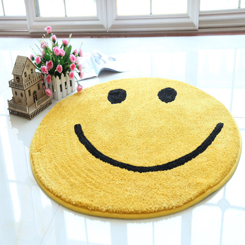 Lisslune | Yellow Emoji Pattern Carpet Polyester Modern Carpet Pet Friendly Washable Non-Slip Carpet for Bedroom