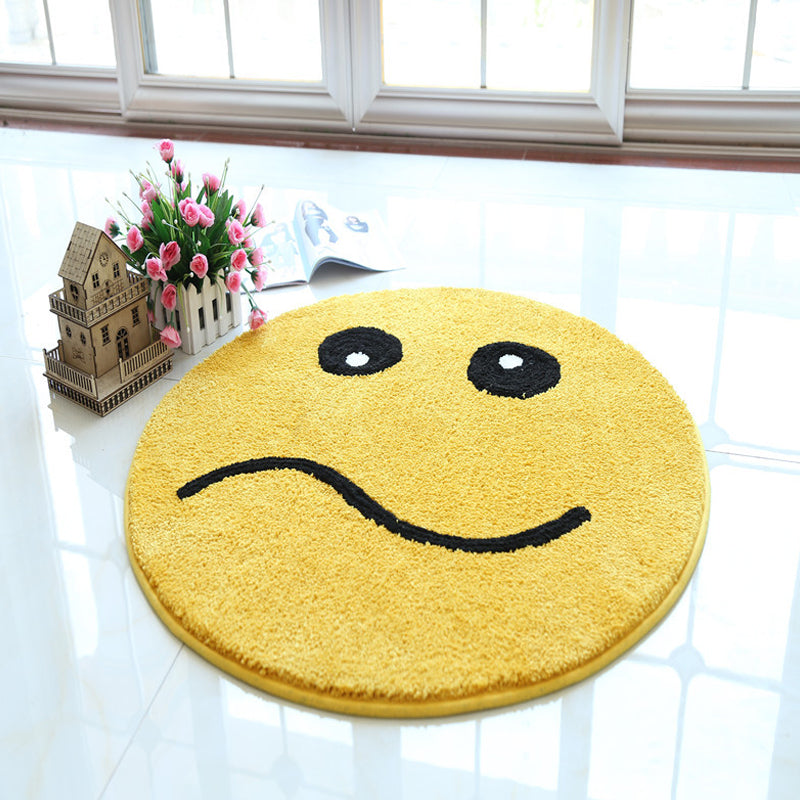 Lisslune | Yellow Emoji Pattern Carpet Polyester Modern Carpet Pet Friendly Washable Non-Slip Carpet for Bedroom