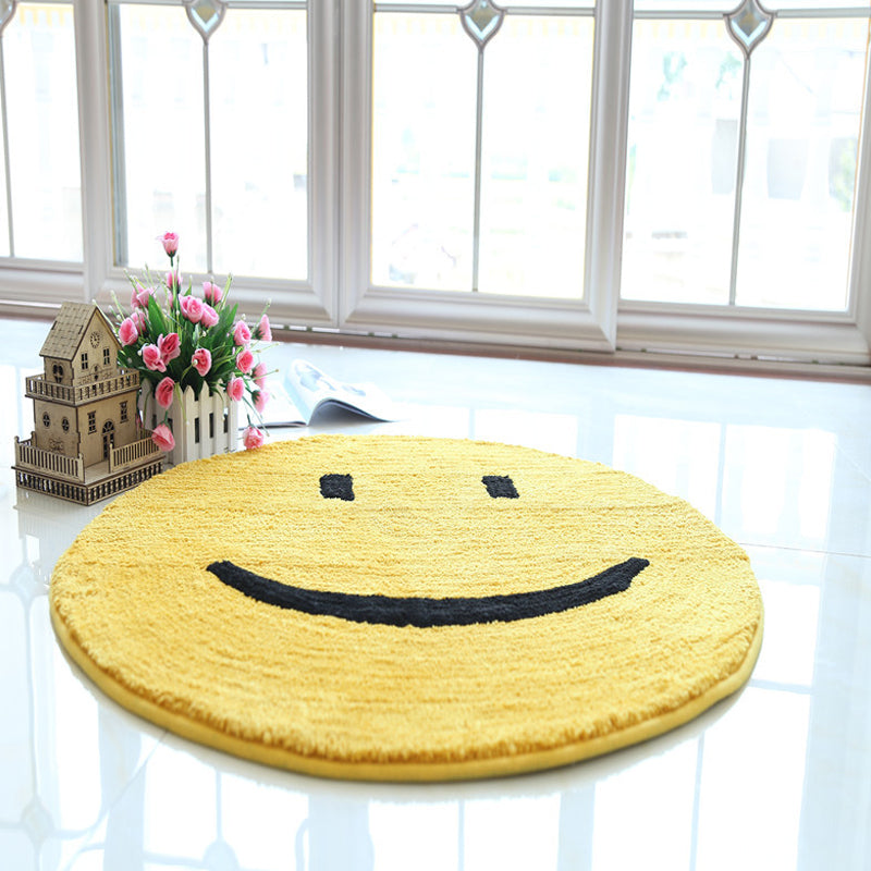 Lisslune | Yellow Emoji Pattern Carpet Polyester Modern Carpet Pet Friendly Washable Non-Slip Carpet for Bedroom