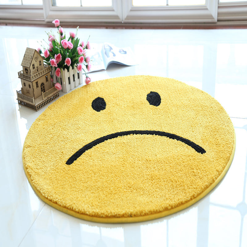 Lisslune | Yellow Emoji Pattern Carpet Polyester Modern Carpet Pet Friendly Washable Non-Slip Carpet for Bedroom