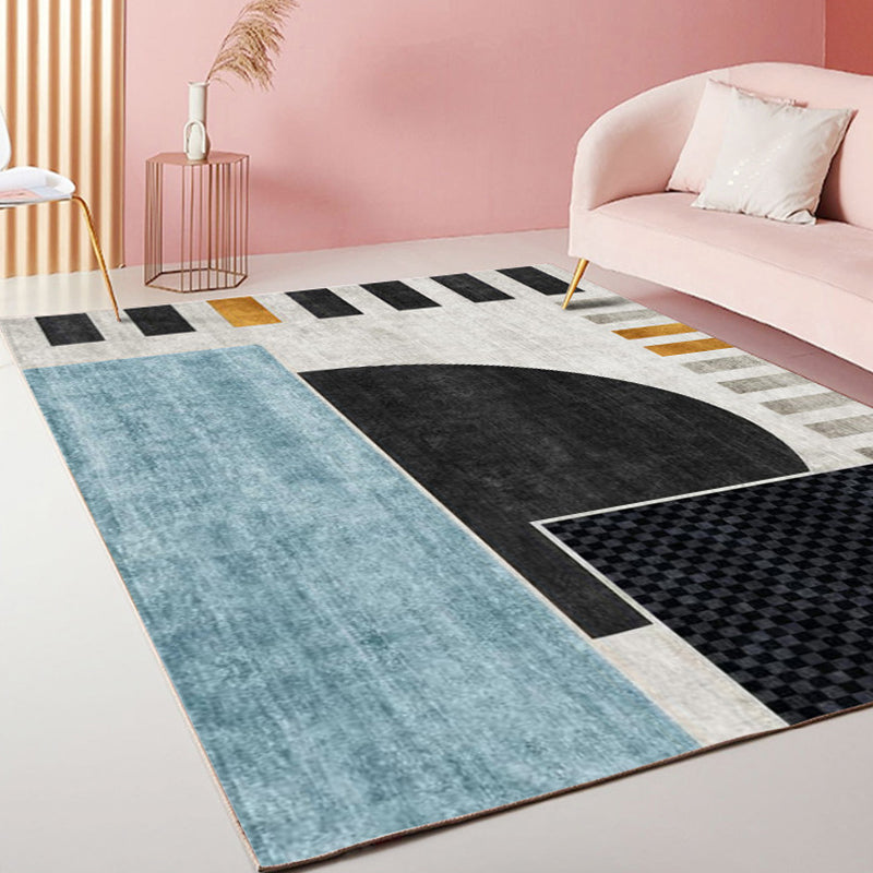 Lisslune | Multicolor Living Room Rug Modernist Geometric and Striped Pattern Rug Polyester Washable Non-Slip Back Pet-Friendly Rug