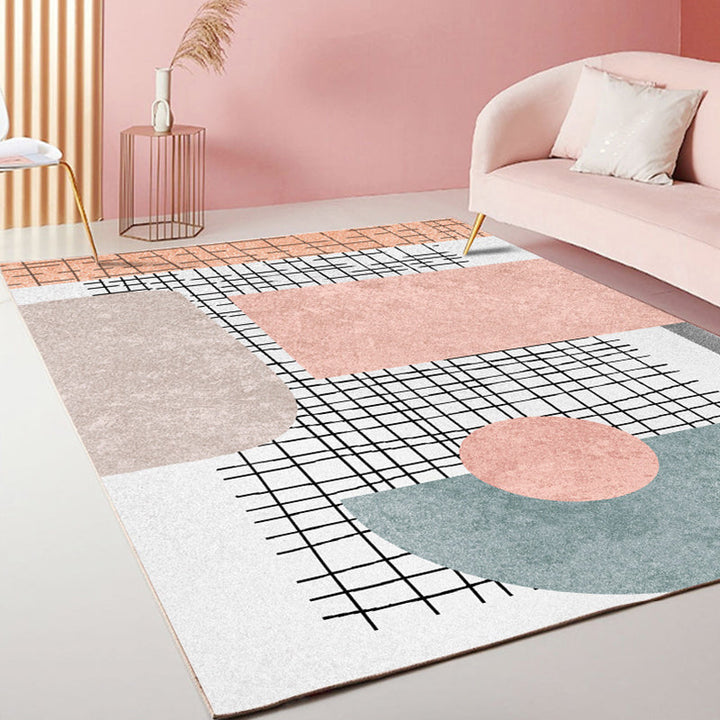 Lisslune | Multicolor Living Room Rug Modernist Geometric and Striped Pattern Rug Polyester Washable Non-Slip Back Pet-Friendly Rug