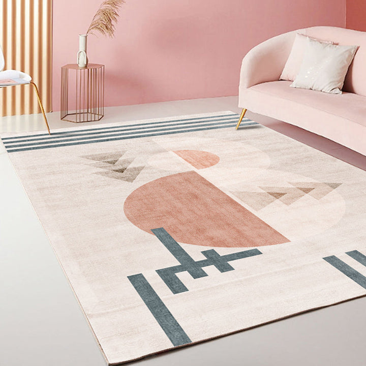 Lisslune | Multicolor Living Room Rug Modernist Geometric and Striped Pattern Rug Polyester Washable Non-Slip Back Pet-Friendly Rug