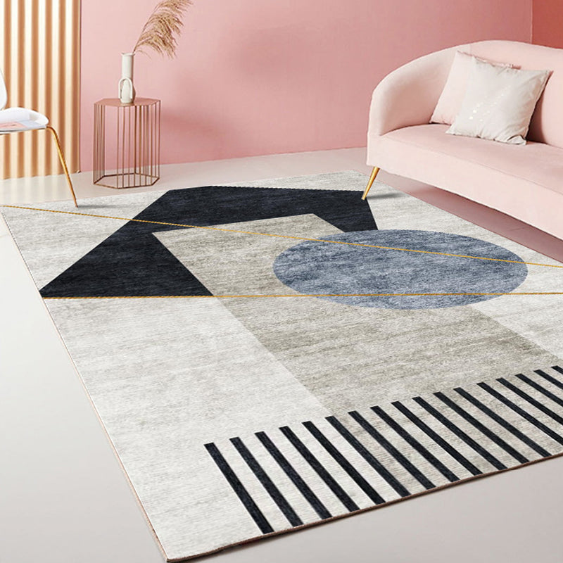 Lisslune | Multicolor Living Room Rug Modernist Geometric and Striped Pattern Rug Polyester Washable Non-Slip Back Pet-Friendly Rug