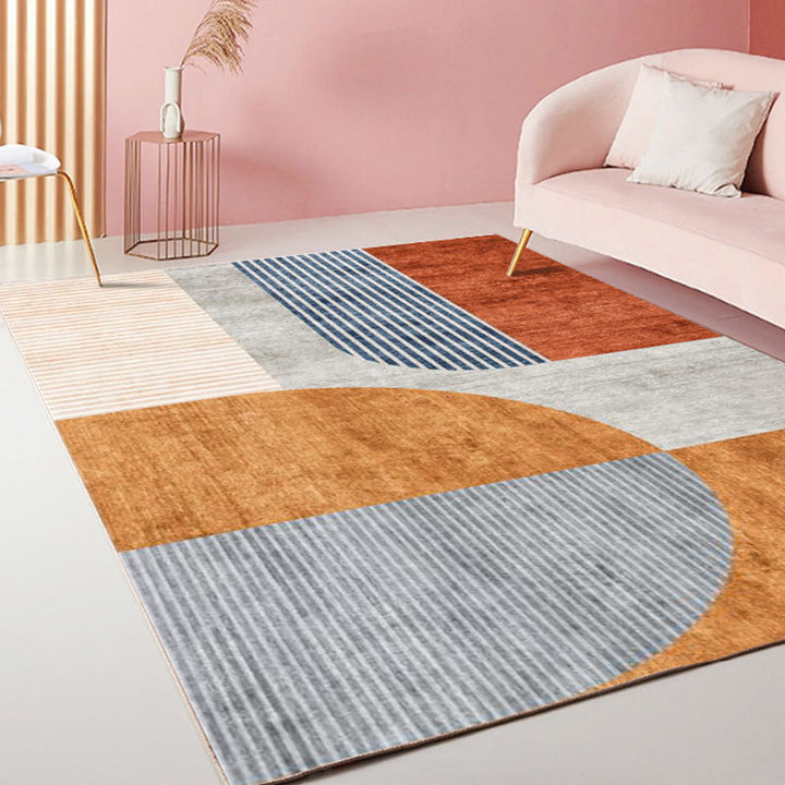 Lisslune | Modernism Striped Pattern Carpet Multicolor Polyester Rug Non-Slip Pet Friendly Washable Area Rug for Living Room
