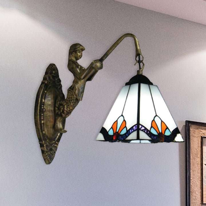 Lisslune | Pyramid White Glass Wall Lamp Fixture Tiffany 1 Main Antique Brass Wall Lighting
