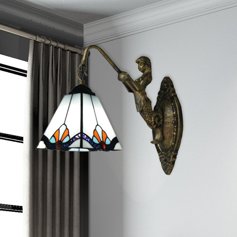 Lisslune | Pyramid White Glass Wall Lamp Fixture Tiffany 1 Main Antique Brass Wall Lighting