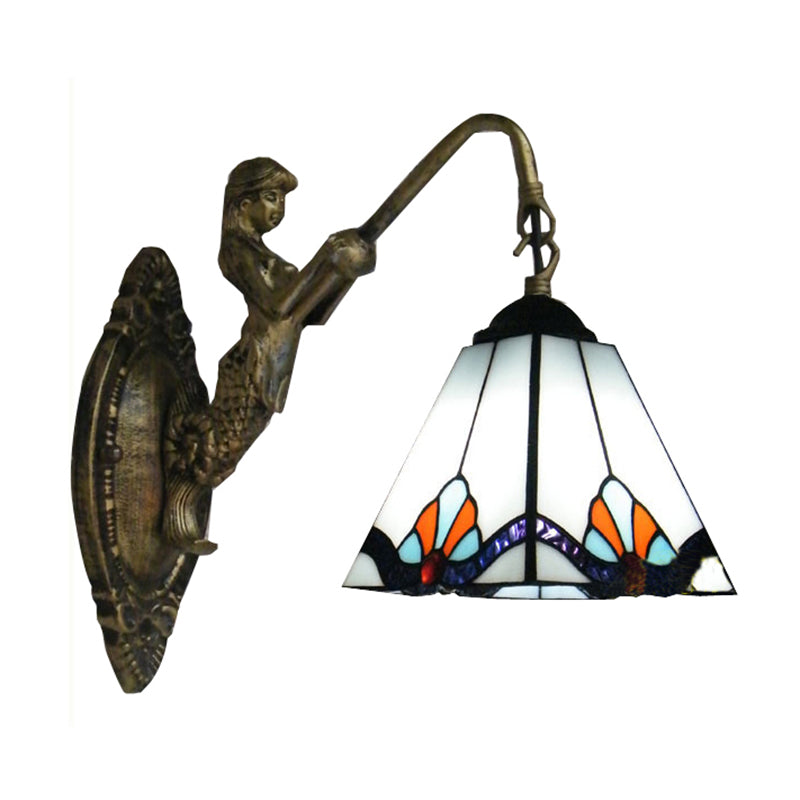 Lisslune | Pyramid White Glass Wall Lamp Fixture Tiffany 1 Main Antique Brass Wall Lighting