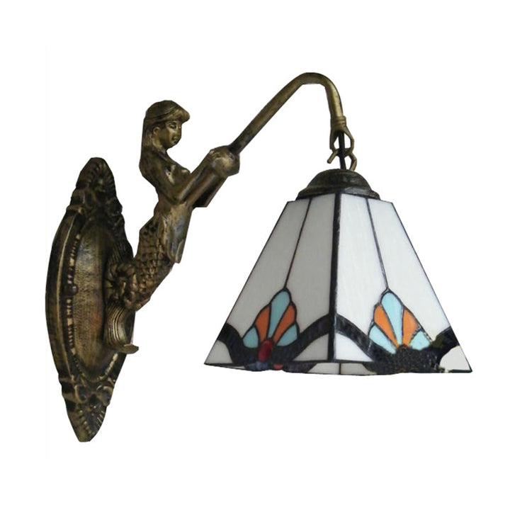 Lisslune | Pyramid White Glass Wall Lamp Fixture Tiffany 1 Main Antique Brass Wall Lighting