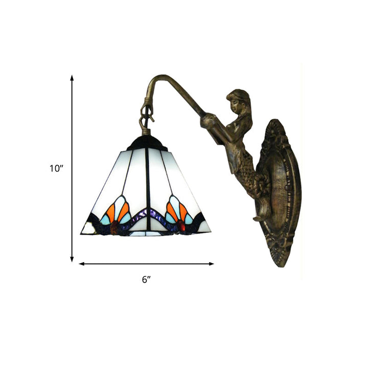 Lisslune | Pyramid White Glass Wall Lamp Fixture Tiffany 1 Main Antique Brass Wall Lighting