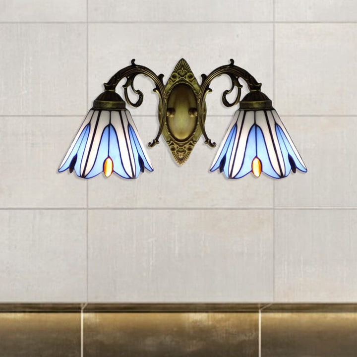 Lisslune | Magnolia Wall Light Rustic Loft Stained Glass 2 Heads Wall Lighting for Living Room