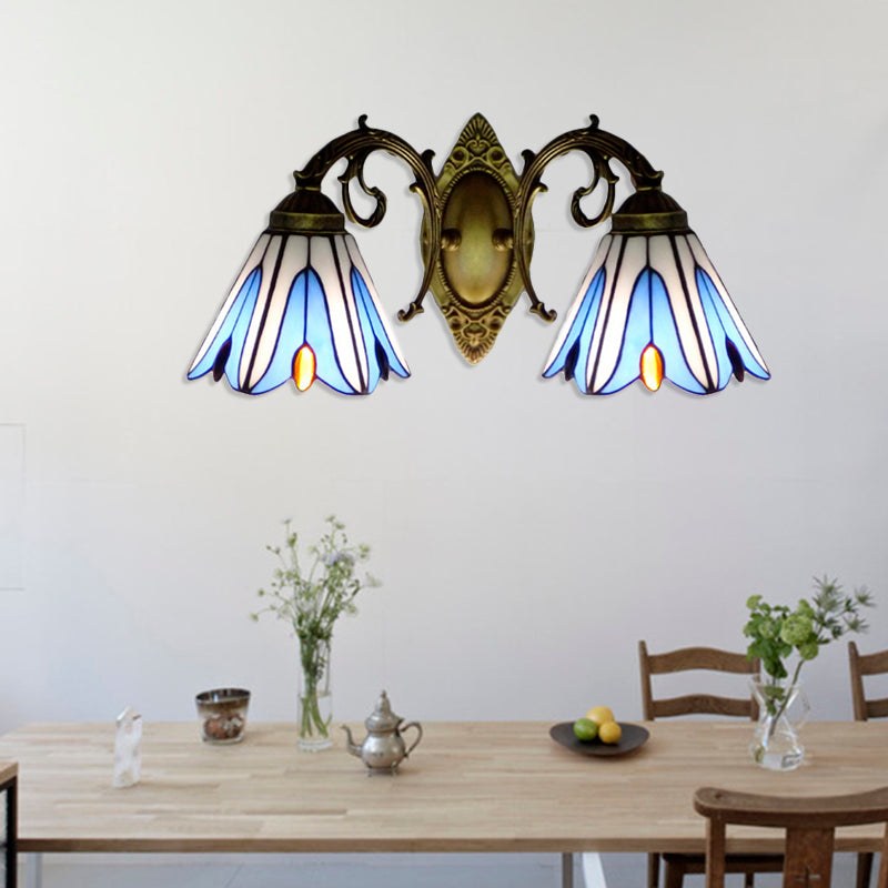 Lisslune | Magnolia Wall Light Rustic Loft Stained Glass 2 Heads Wall Lighting for Living Room