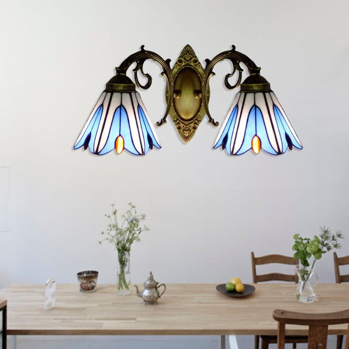 Lisslune | Magnolia Wall Light Rustic Loft Stained Glass 2 Heads Wall Lighting for Living Room