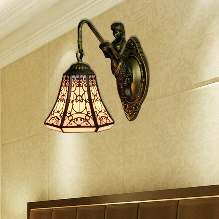 Lisslune | Antique Bronze 1 Main Mount Wall Lamp Tiffany White Glass Expanding Wall Lighting