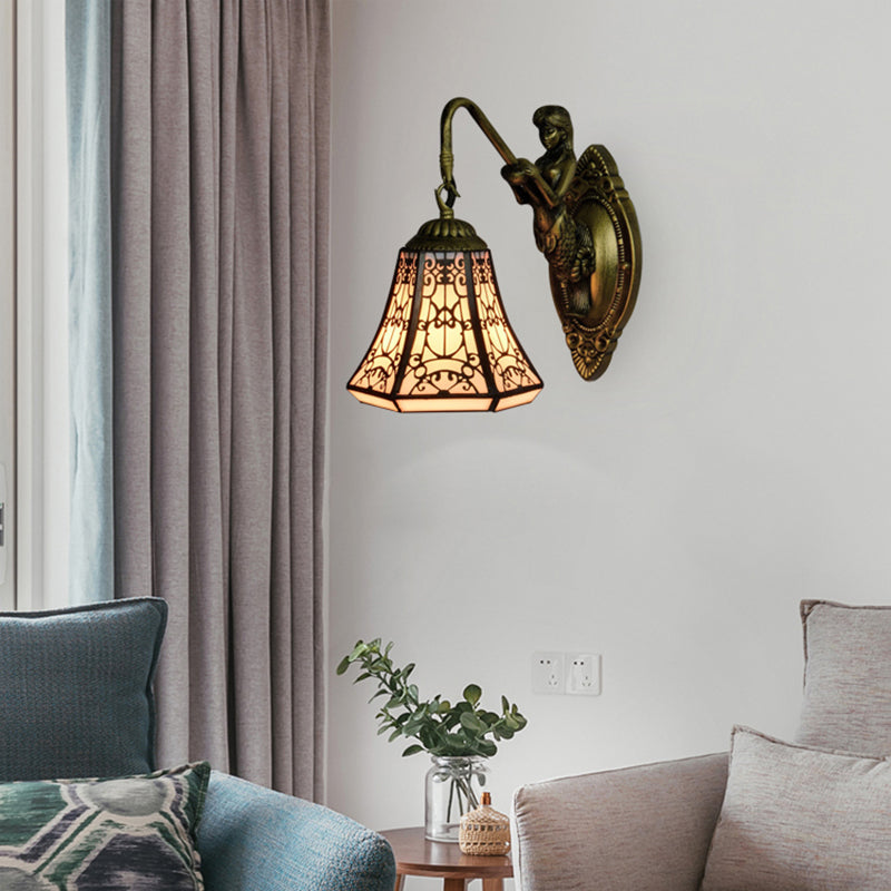 Lisslune | Antique Bronze 1 Main Mount Wall Lamp Tiffany White Glass Expanding Wall Lighting