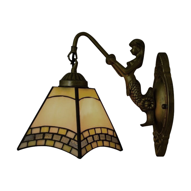 Lisslune | 1 head wall lamp Tiffany trapezoid blue glass wall lamp with mermaid backplate