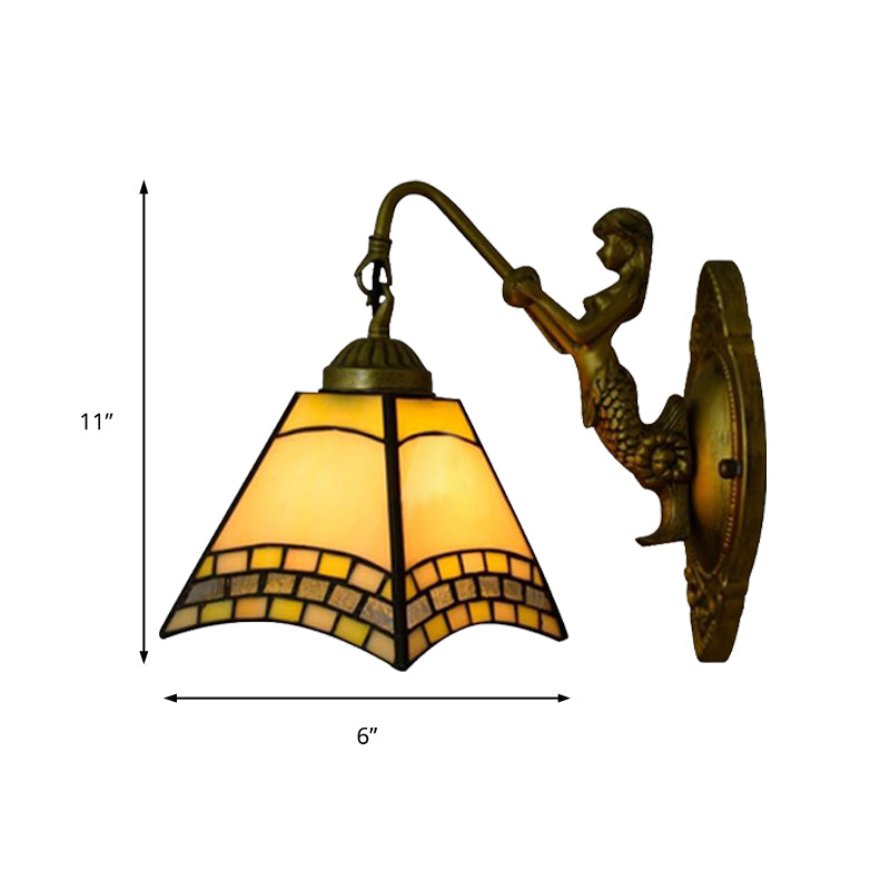 Lisslune | 1 head wall lamp Tiffany trapezoid blue glass wall lamp with mermaid backplate