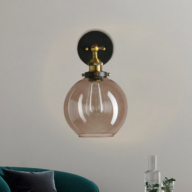 Lisslune | 1 Light gray glass wall lamp Light industrial black/bridge/copper globe living room lighting fixture