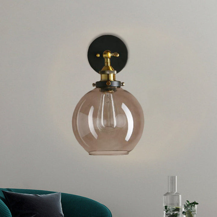 Lisslune | 1 Light gray glass wall lamp Light industrial black/bridge/copper globe living room lighting fixture