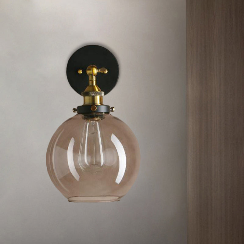 Lisslune | 1 Light gray glass wall lamp Light industrial black/bridge/copper globe living room lighting fixture
