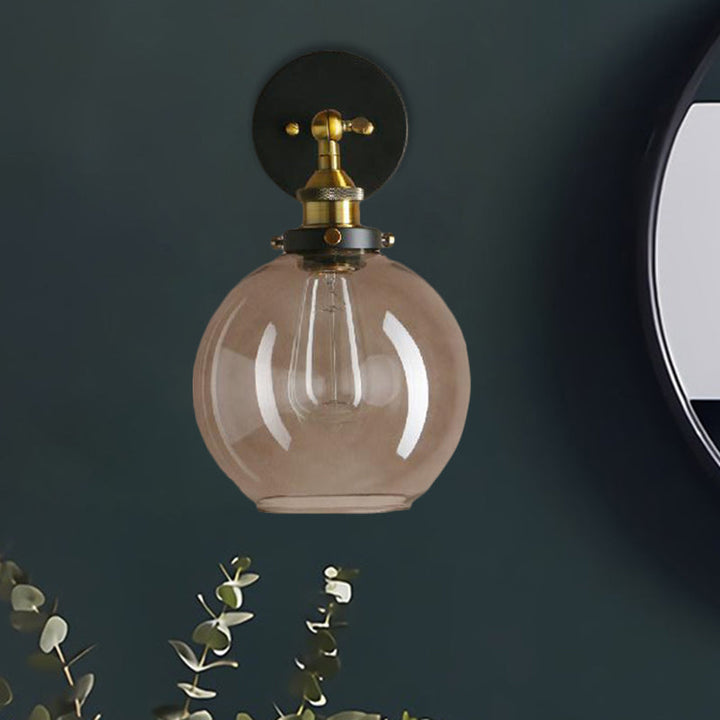 Lisslune | 1 Light gray glass wall lamp Light industrial black/bridge/copper globe living room lighting fixture