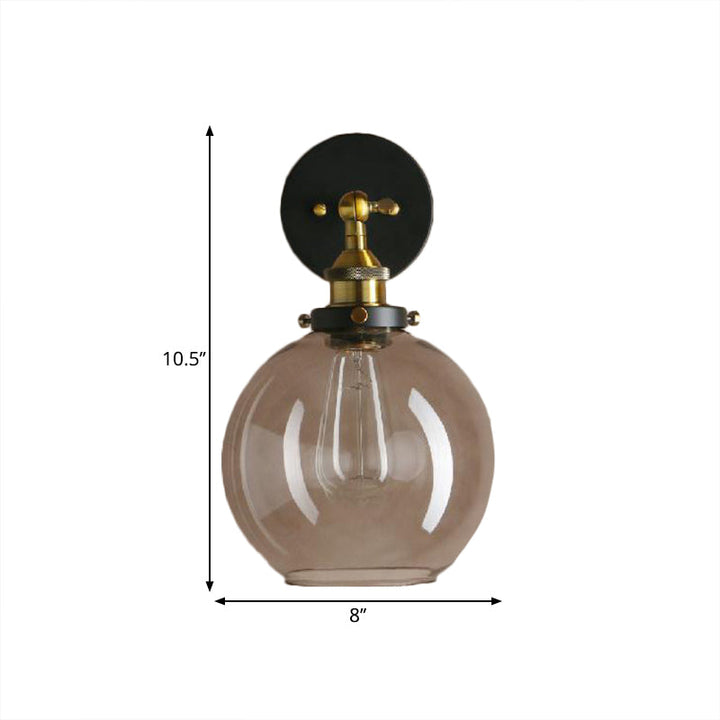 Lisslune | 1 Light gray glass wall lamp Light industrial black/bridge/copper globe living room lighting fixture