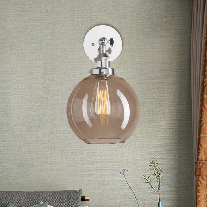 Lisslune | 1 Light gray glass wall lamp Light industrial black/bridge/copper globe living room lighting fixture
