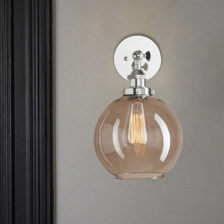 Lisslune | 1 Light gray glass wall lamp Light industrial black/bridge/copper globe living room lighting fixture