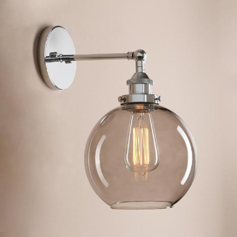 Lisslune | 1 Light gray glass wall lamp Light industrial black/bridge/copper globe living room lighting fixture