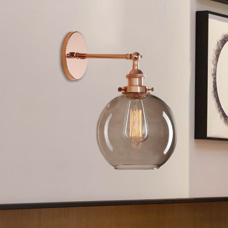 Lisslune | 1 Light gray glass wall lamp Light industrial black/bridge/copper globe living room lighting fixture