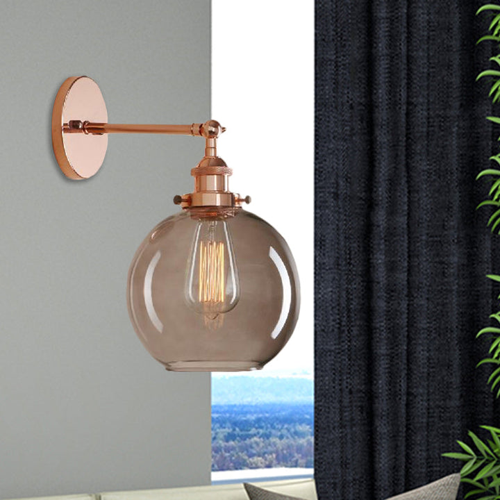 Lisslune | 1 Light gray glass wall lamp Light industrial black/bridge/copper globe living room lighting fixture