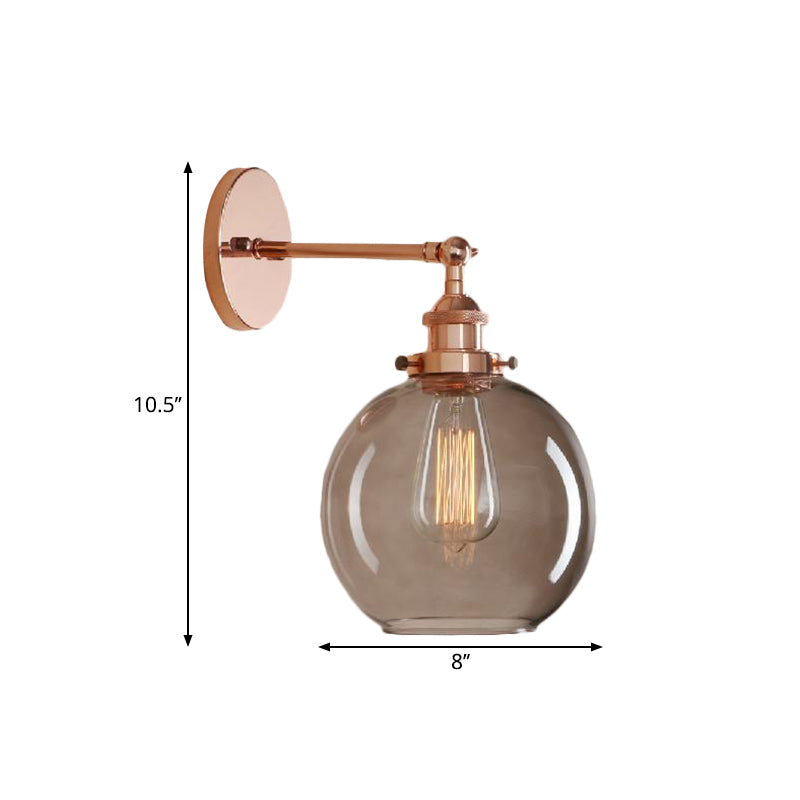 Lisslune | 1 Light gray glass wall lamp Light industrial black/bridge/copper globe living room lighting fixture