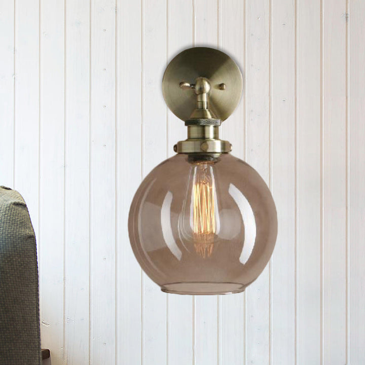 Lisslune | 1 Light gray glass wall lamp Light industrial black/bridge/copper globe living room lighting fixture