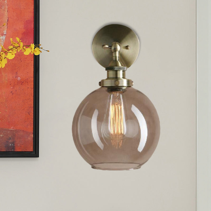 Lisslune | 1 Light gray glass wall lamp Light industrial black/bridge/copper globe living room lighting fixture