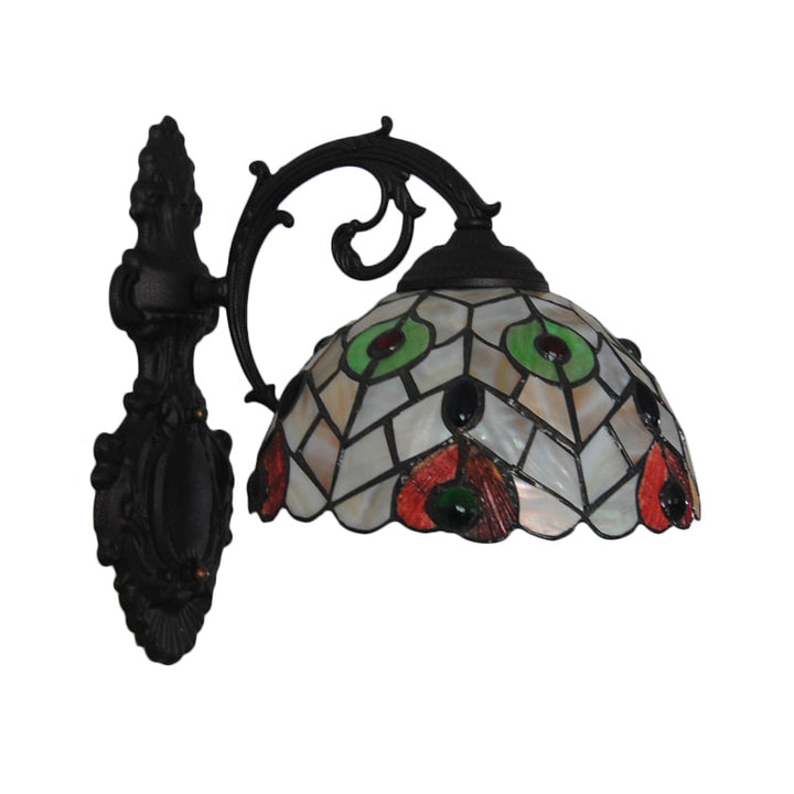 Lisslune | Rustic Loft Dome Wall Lamp Colored Glass 1 Head Wall Mount Light with Curved Arm for Dining Room
