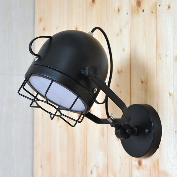 Lisslune | Black 1 Head Wall Lighting Vintage Metal Dome Shade Adjustable Wall Lamp with Wire Frame for Hallway
