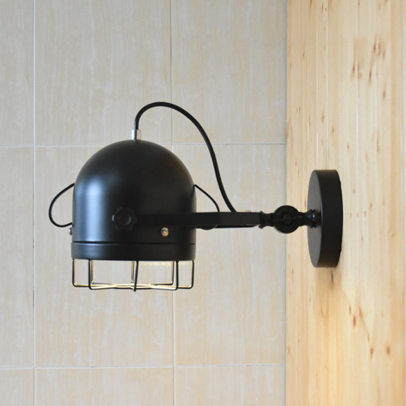 Lisslune | Black 1 Head Wall Lighting Vintage Metal Dome Shade Adjustable Wall Lamp with Wire Frame for Hallway