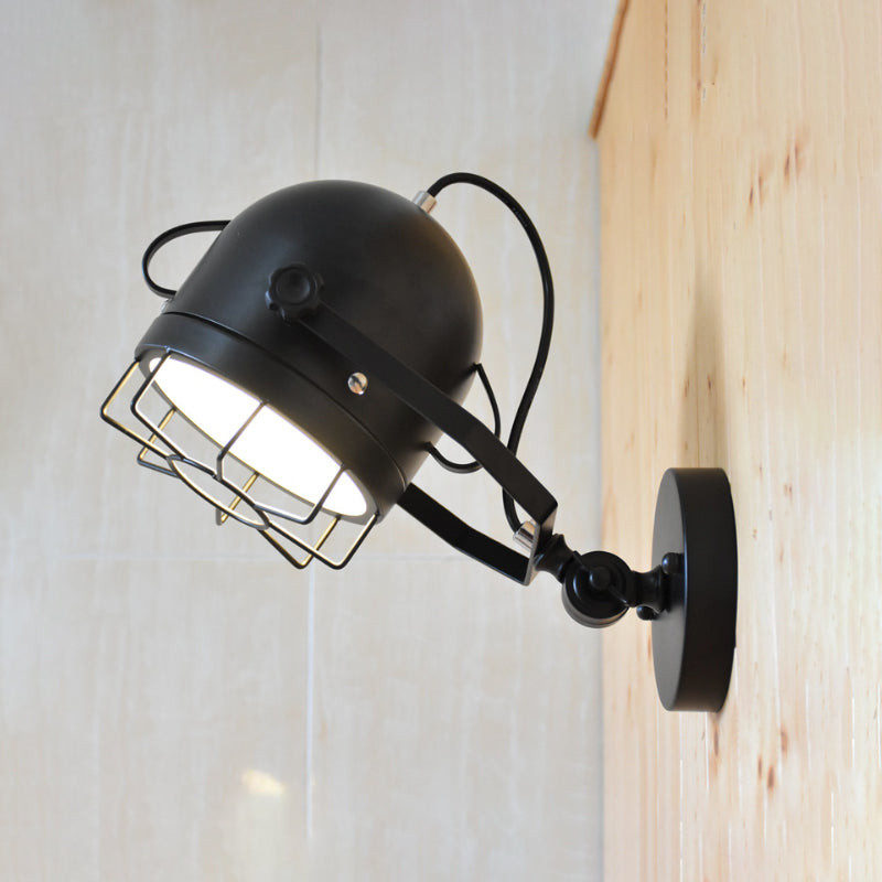 Lisslune | Black 1 Head Wall Lighting Vintage Metal Dome Shade Adjustable Wall Lamp with Wire Frame for Hallway
