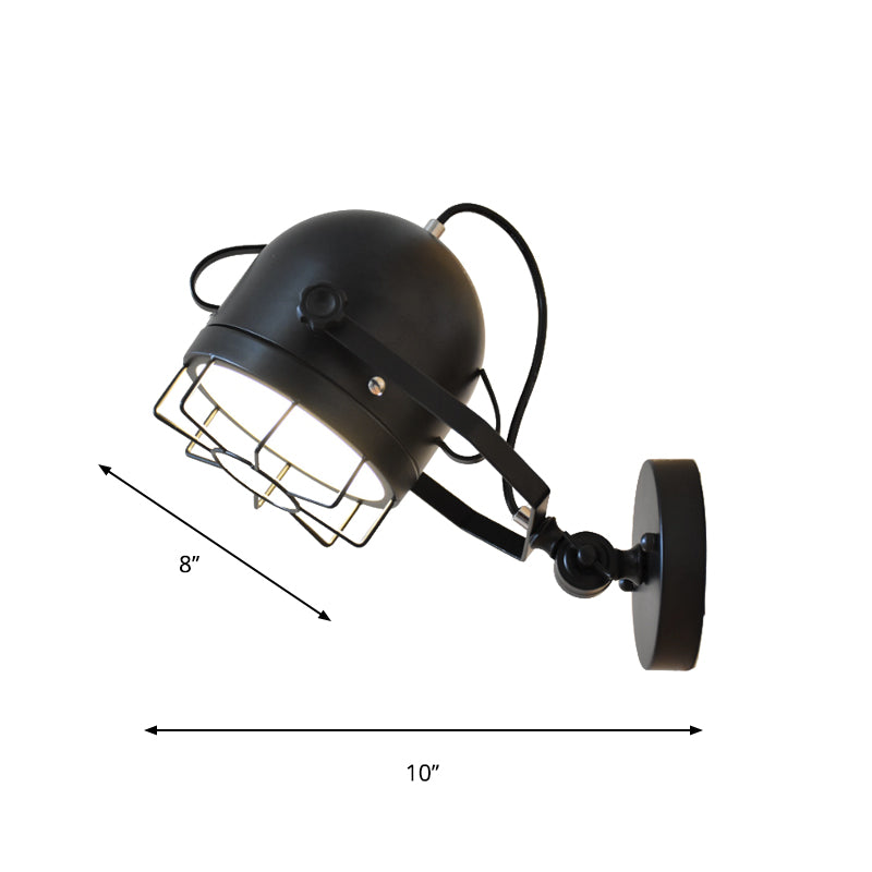 Lisslune | Black 1 Head Wall Lighting Vintage Metal Dome Shade Adjustable Wall Lamp with Wire Frame for Hallway