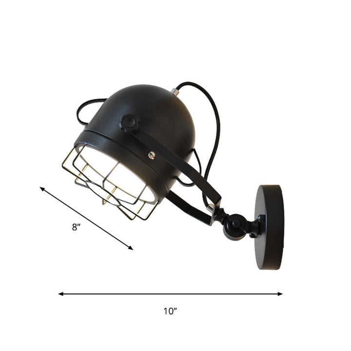 Lisslune | Black 1 Head Wall Lighting Vintage Metal Dome Shade Adjustable Wall Lamp with Wire Frame for Hallway