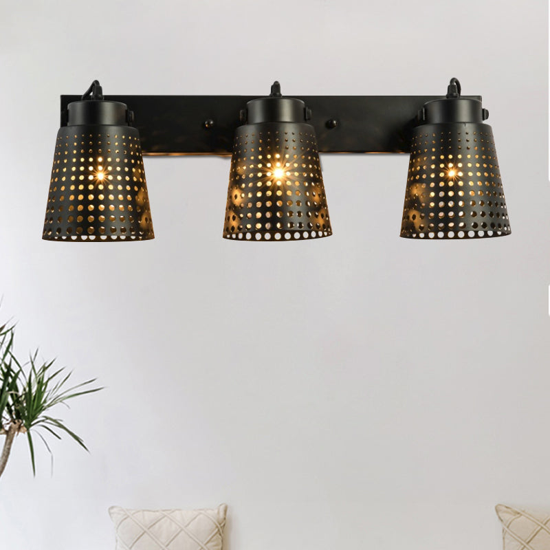 Lisslune | Steel Wall Lamp with Hollow Design Industry 1/2/3-Head Indoor Rotating Wall Lamp in Black
